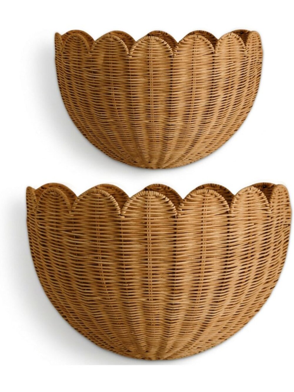 Scalloped Wicker Wall Baskets - Set of 2, Decorative Storage Baskets (16x10x7